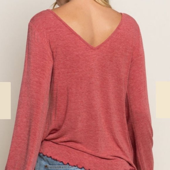 Soft Red Light Knit V-neck Sweater All Seasons - Picture 2 of 6
